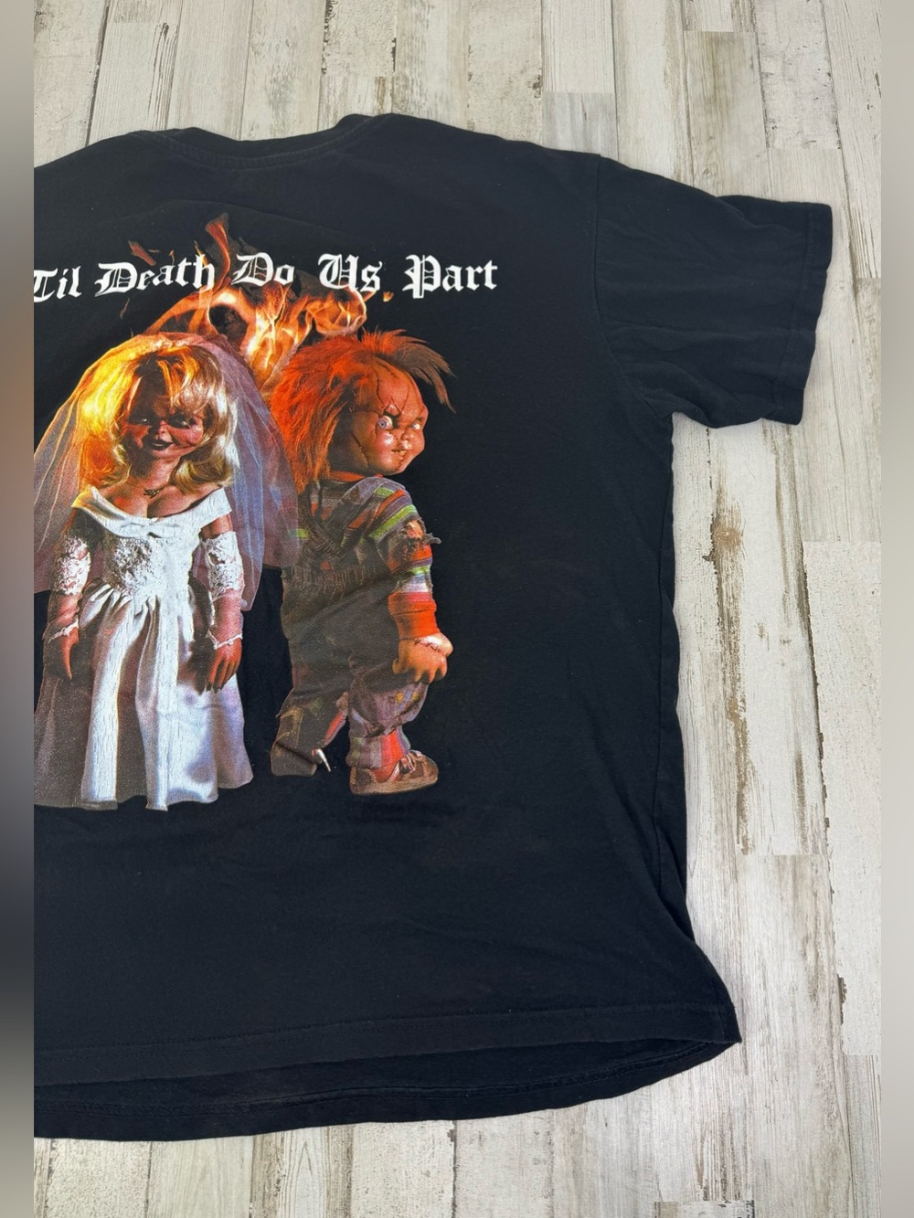 Vintage Bride of Chucky Women’s XL T Shirt Till Death Do Us Apart Black Cotton - Picture 6 of 7